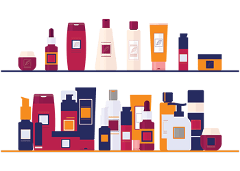 Examples of hair, make up, and skincare products.