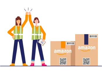 Two workers preparing branded Amazon boxes FINAL 350 x