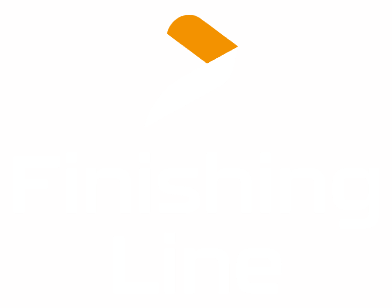 Finishing Line stacked logo in white on transparent background